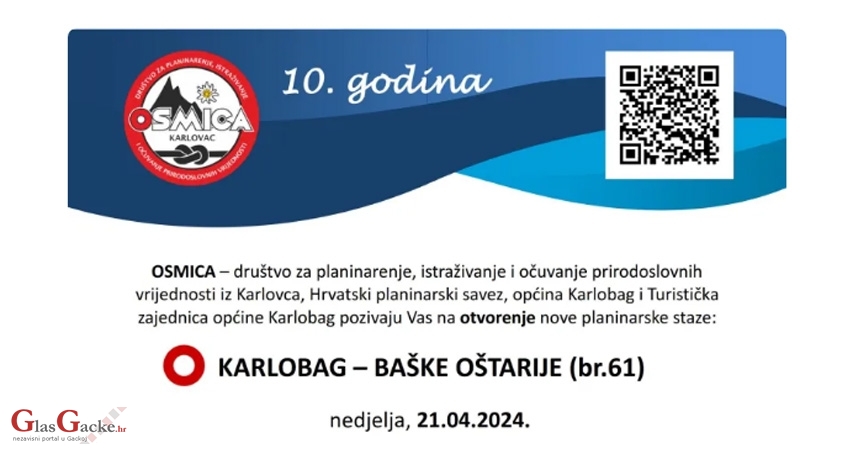 Svečano otvaranje planinarske staze br. 61 Karlobag – B. Oštarije 