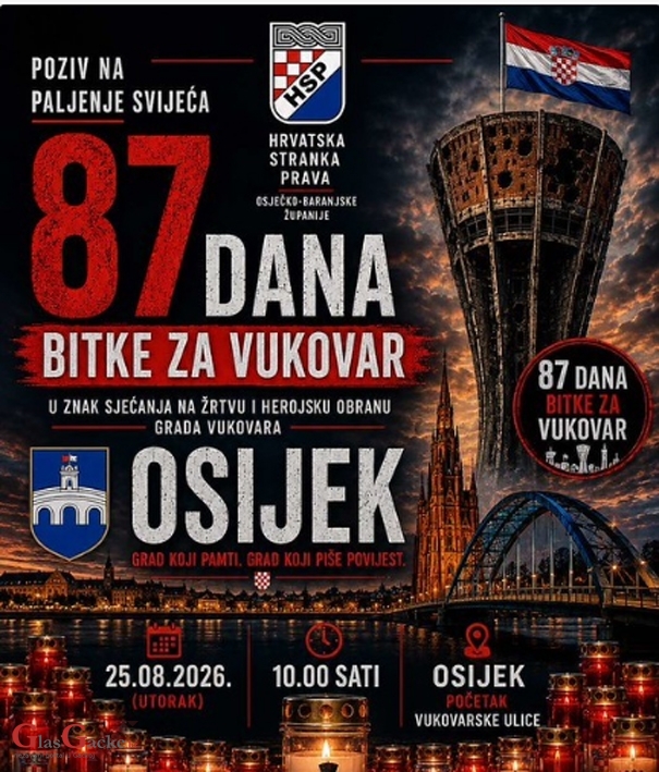 25. kolovoza bit će zapaljeno 87 svijeća za Vukovar