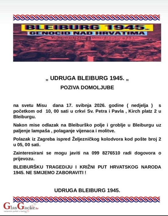 Organiziran odlazak na Bleiburg 17. svibnja