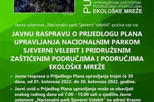 Javna rasprava o Prijedlogu Plana upravljanja NP Sjeverni Velebit 